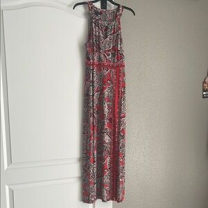 Elegant Red and Black Paisley Maxi Dress